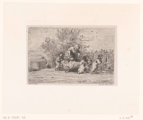 Old woman with children in carriage, Charles-François Daubigny, 1867 Canvas Print