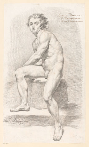 Seated male nude, seen from the front (3rd prize 1788), Jan Kamphuijsen, 1788 Canvas Print