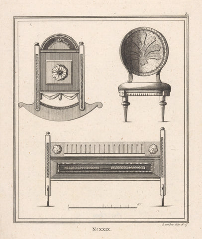 Three pieces of furniture, Johann Thomas Hauer, 1758 - 1820 Canvas Print