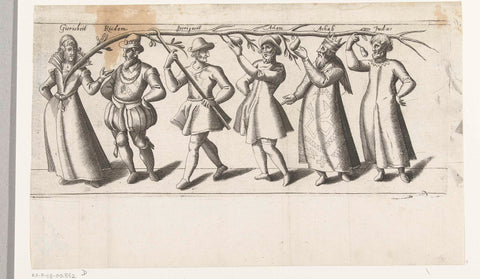 Procession through the chamber of rhetoric De Haselieren from Hazerswoude Dorp (fourth part), 1607, anonymous, 1607 Canvas Print