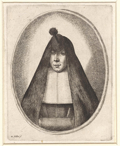 Portret van een vrouw met houpette, Wenceslaus Hollar (rejected attribution), 1625 - 1727 Canvas Print