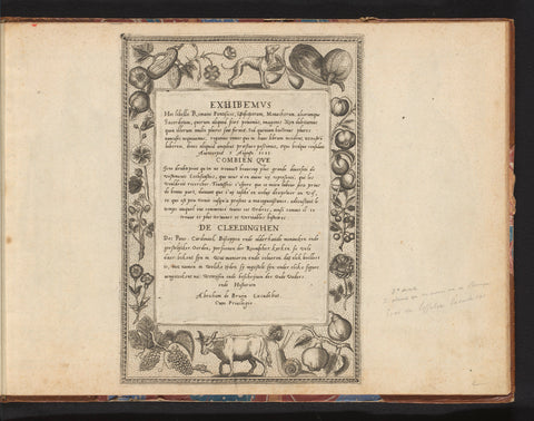 Ornament border with fruits and animals, within which text about clothing, Abraham de Bruyn, in or before 1581 Canvas Print