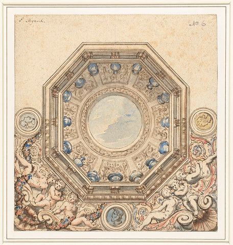 Design for a ceiling with dome, Pierre Mignard (1612-1695), 1622 - 1695 Canvas Print