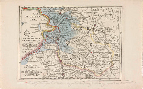 Map of the areas in Overijssel and Gelderland affected by the floods in 1825, anonymous, 1825 Canvas Print