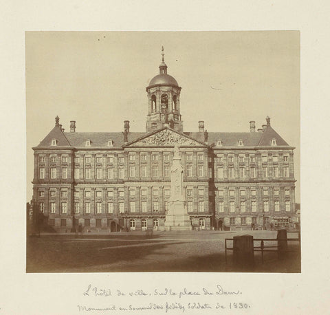 Paleis op de Dam, Amsterdam, with 'Naatje' (the Monument in memory of the Volksgeest of 1830-1831), Pieter Oosterhuis, c. 1860 Canvas Print