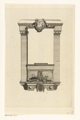 Monumental frame with empty field for title and musical instruments as ornaments, Willem Bilderdijk, 1766 - 1786 Canvas Print