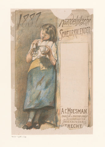 Tear calendar with bubble-blowing girl, Johannes Moesman, 1887 Canvas Print