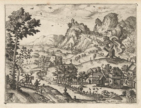 Landschap met valkenjacht, Joannes van Doetechum (I) (attributed to), in or after 1570 - c. 1580 Canvas Print