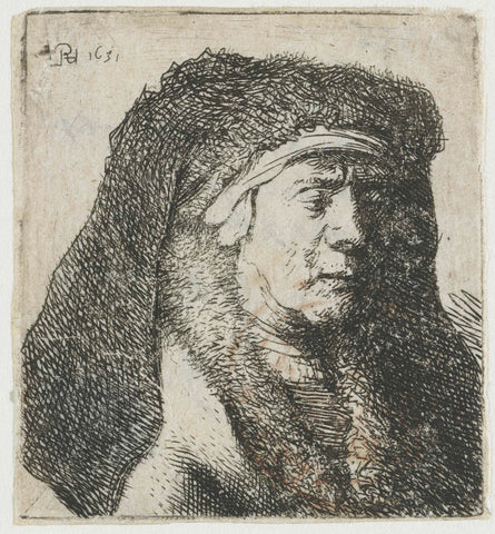 Bust of an old woman in a furred cloak and heavy headdress, Rembrandt van Rijn, 1631 Canvas Print