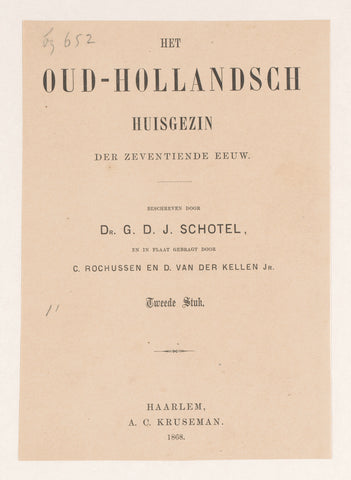 Title page for: Gillis Dyonisius Jacobus Schotel, Het Oud-Hollandsch huisgezin, Tweede Stuk, 1868, anonymous, in or before 1868 Canvas Print