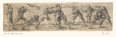 Eleven soldiers fencing and a bird with a laurel wreath, Virgilius Solis, 1541 Canvas Print