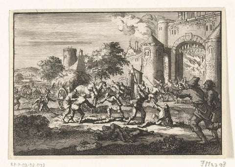 Battles between peasants and soldiers near Brussels, 1669, Jan Luyken, 1696 - 1700 Canvas Print