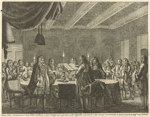 Signing the peace treaty between France and the German Emperor, 5 February 1679, Jan Luyken, 1699 Canvas Print