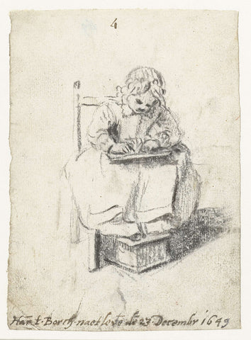 Child Drawing or Writing, Harmen ter Borch, 1649 Canvas Print