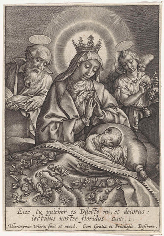 Maria en Jozef bij het slapende Christuskind, Hieronymus Wierix, 1563 - before 1619 Canvas Print