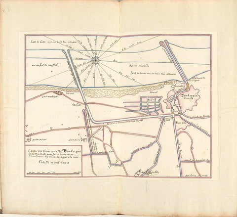 Map of water management in the area between Fort Mardijk and Dunkirk, 1714, Joan Lobbrechts, 1714 Canvas Print