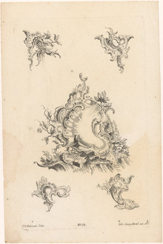 Cartouche with flower and leaf motifs, anonymous, 1731 - 1775 Canvas Print