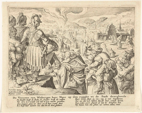 De vrouwen van Weinsberg dragen hun mannen op de rug de stad uit, Zacharias Dolendo, after 1615 - before c. 1652 Canvas Print