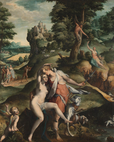 Venus and Adonis, Bartholomeus Spranger, c. 1585 - c. 1590 Canvas Print