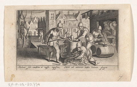 Herring packing and smoking at the Haringpakkerstoren, c. 1610, anonymous, 1611 - 1613 Canvas Print