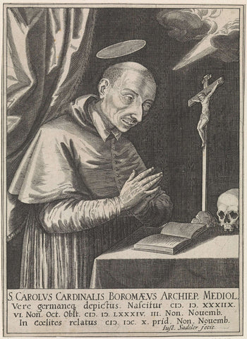 Portrait of Bishop Charles Borromeüs, Justus Sadeler, 1610 - 1620 Canvas Print
