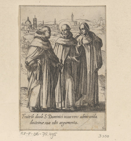 Saint Philip shows his skills in conversation with two Dominicans, Antonio Tempesta, 1591 Canvas Print