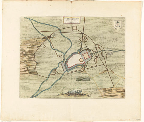 Map of Lingen with the reinforcements, 1597, anonymous, 1647 - 1649 Canvas Print