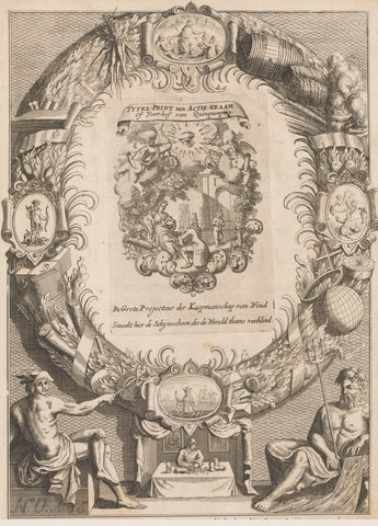 Title page with the Action Stall or the Forecourt of Quinquenpoix, 1720, Pieter van den Berge, 1720 Canvas Print