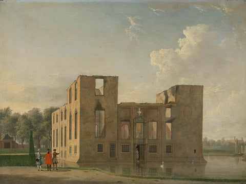 Rear View of Berckenrode Castle in Heemstede after the Fire, Jan ten Compe, 1747 Canvas Print