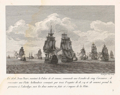 Jan Bart attacks a Dutch fleet with his squadron, 1676, Yves Marie Le Gouaz, 1806 Canvas Print