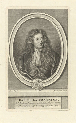 Portret van Jean de La Fontaine, Bernard Picart, 1727 Canvas Print