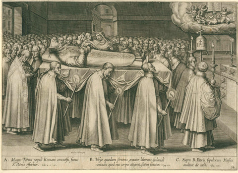 Funeral of Ignatius, Adriaen Collaert, 1610 Canvas Print