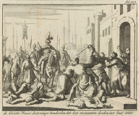 Grand Vizier kills hundreds of humans, 1688, Caspar Luyken, 1689 Canvas Print