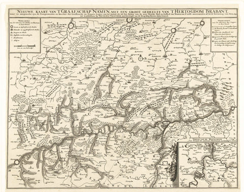 Map of the county of Namur with the positions of the Allied and French armies, 1692, anonymous, 1692 - 1720 Canvas Print