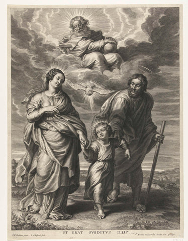 Christ child walks between Mary and Joseph with God and Holy Spirit, Schelte Adamsz. Bolswert, 1596 – 1659 Canvas Print