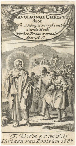 Christ followed by figures stepping into his footprints, Jan Luyken, 1687 Canvas Print