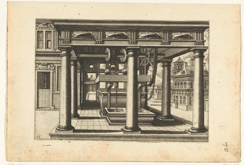 Well under colonnade with Tuscan columns, Johannes or Lucas van Doetechum, c. 1574 Canvas Print