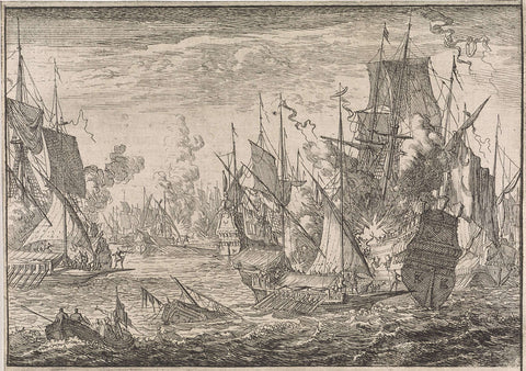 Zeeslag tussen Turkse oorlogsschepen en galleien van de Ridders van Malta, 1644, Caspar Luyken (attributed to), 1701 Canvas Print