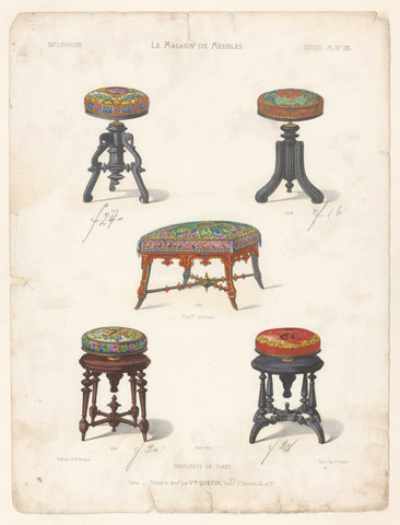 Four piano stools and an ottoman in oriental style, Zamor, in or before 1878 - in or after 1904 Canvas Print