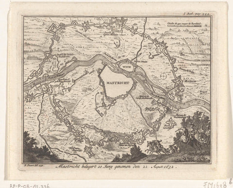 Map of the siege of Maastricht, 1632, anonymous, 1732 - 1733 Canvas Print