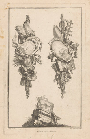 Trophies with shields, Pierre François Tardieu, in or after 1771 - 1775 Canvas Print