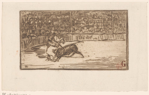 Bullfighter in an arena, Henri Charles Guérard, 1856 - 1897 Canvas Print