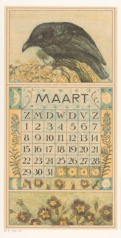 Calendar sheet march with crow, Theo van Hoytema, 1913 Canvas Print