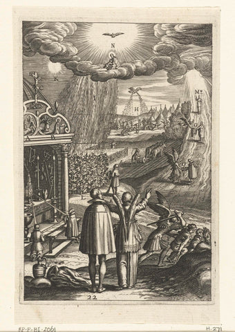 Emblem with angel pointing out to a man all the good deeds and gifts of God, Boetius Adamsz. Bolswert, 1620 Canvas Print