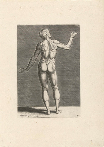 Naked male figure, seen on the back., Philips Galle, 1589 Canvas Print