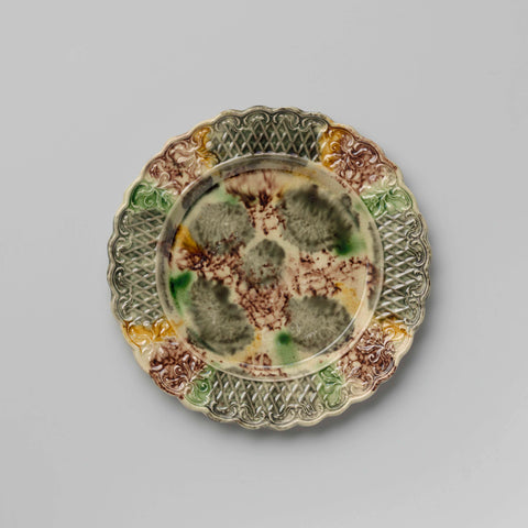 Plate of multicolored hard-baked pottery; Staffordshire., anonymous, c. 1750 - c. 1780 Canvas Print