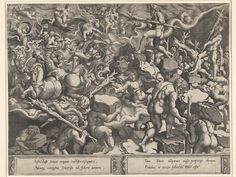 Battle of the gods and giants, Cornelis Bos, c. 1540 - c. 1544 Canvas Print