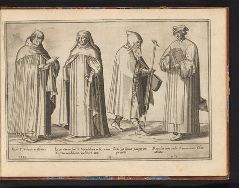 Three monks from different orders and a pilgrim with staff, Abraham de Bruyn, in or before 1581 Canvas Print