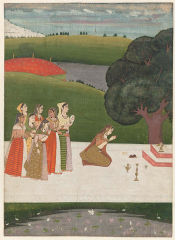 Miniature depicting a woman making a sacrifice to Shiva (lingapuja), , 1750 - 1800 Canvas Print