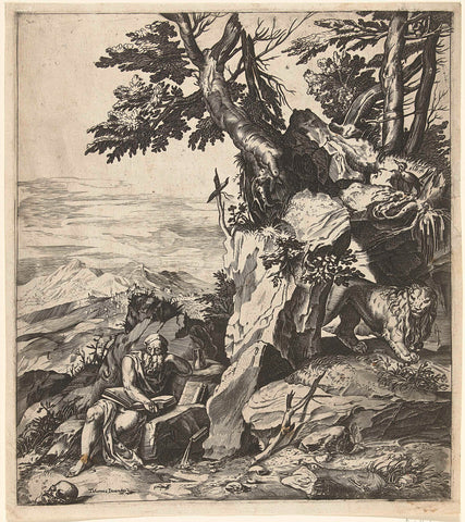 Landscape with Hieronymus Reading, Cornelis Cort, after 1565 - before c. 1600 Canvas Print